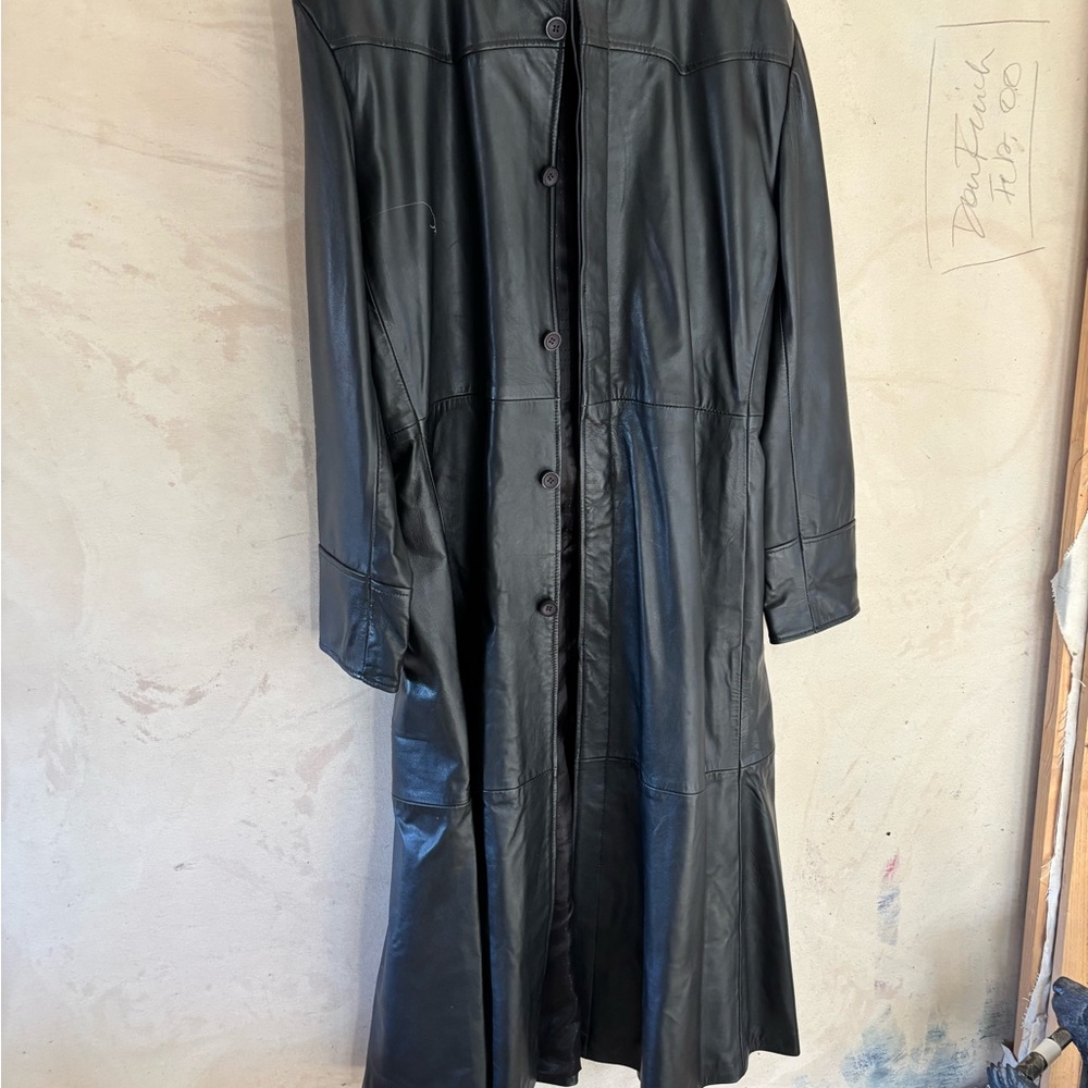 Men's Black Leather Trench Coat